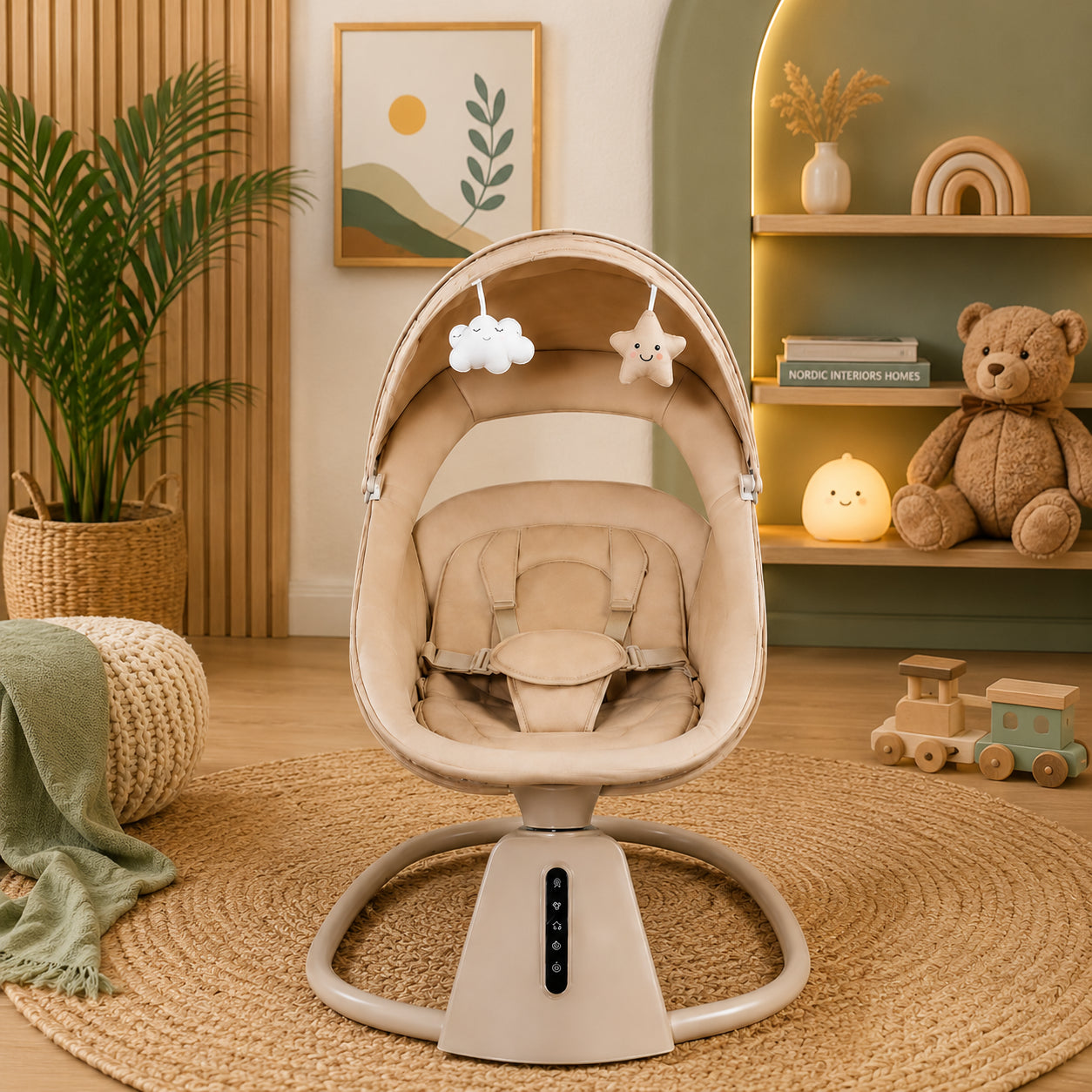 Luxury Baby Swing Chair Comfortable Infant Rocking Seat with Safety Harness
