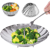 Stainless Steel Folding Steamer Basket Vegetable Meat Cooker Kitchen