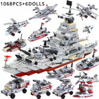 Military Navy Warship Building Blocks Army Boat Plane Toy Set