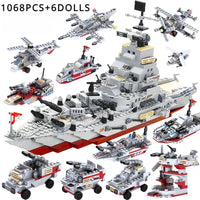 Military Navy Warship Building Blocks Army Boat Plane Toy Set