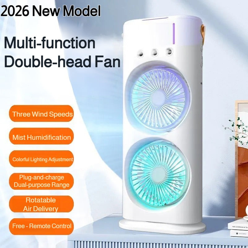 3-in-1 Dual Head Fan Air Cooler Humidifier LED Light