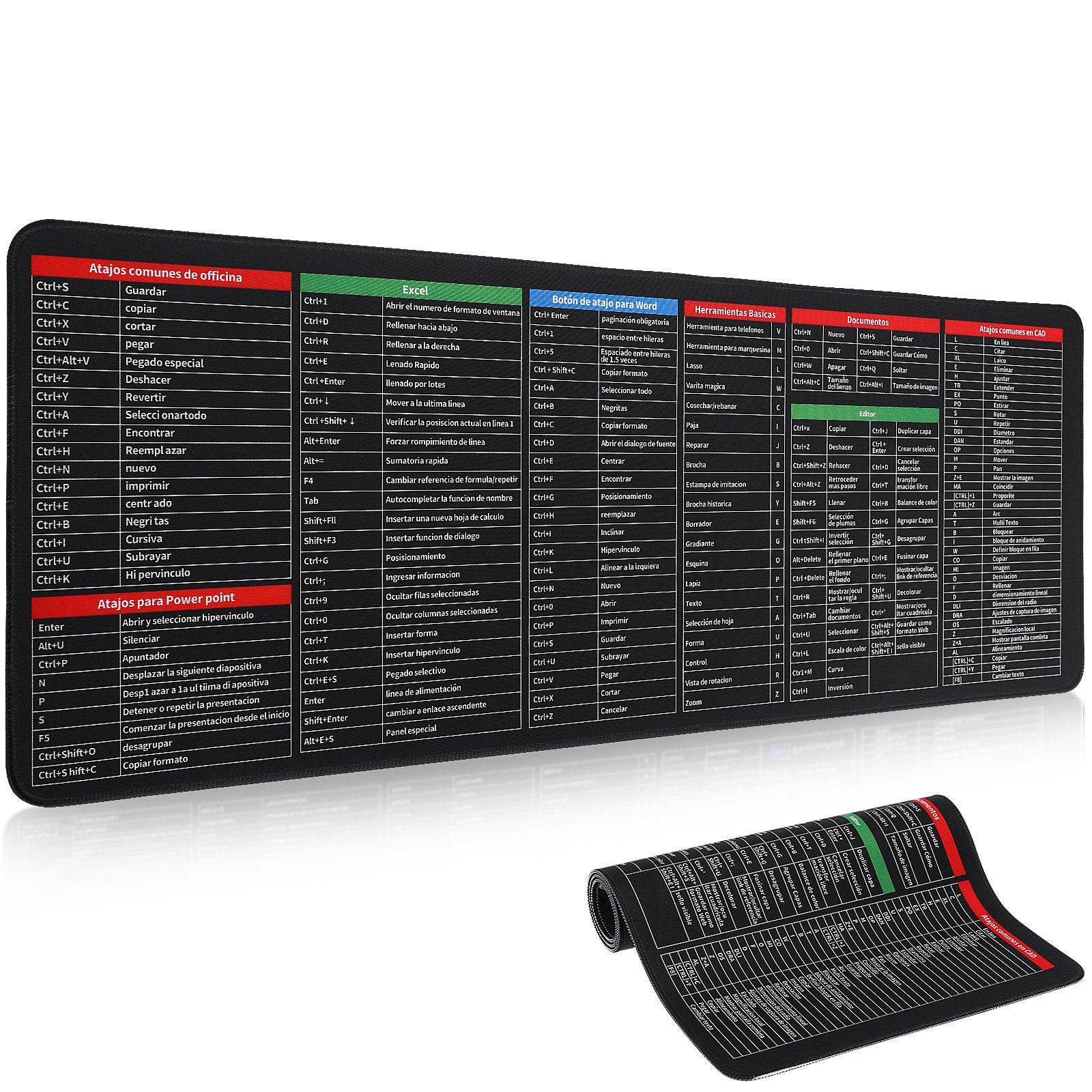 Excel Cheat Sheet Desk Pad Large Non Slip Keyboard Mouse
