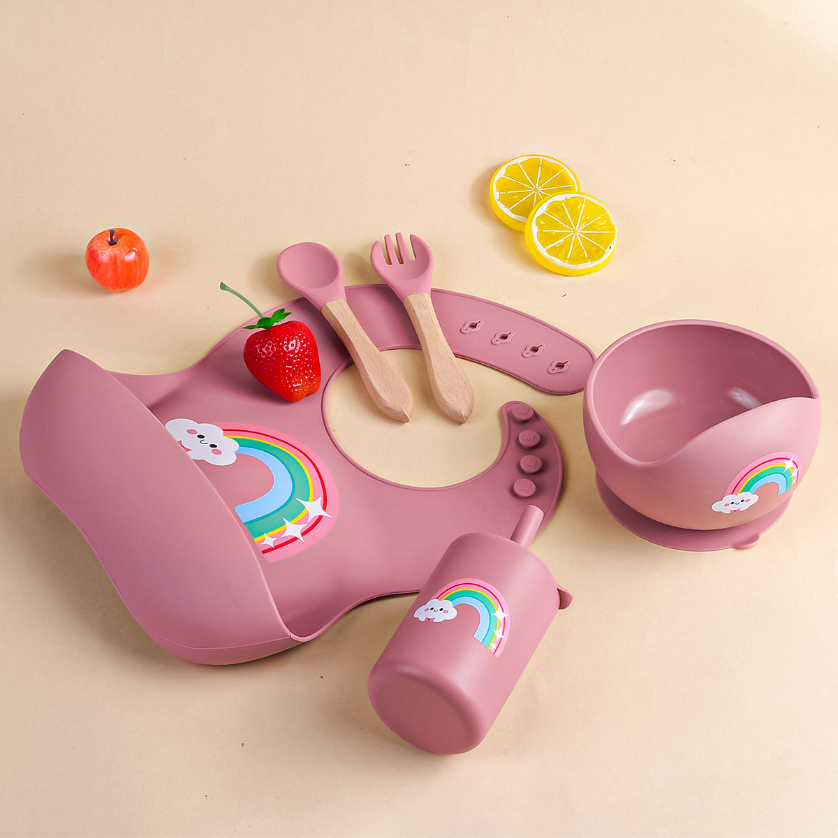 5PCS Baby Silicone Feeding Set | BPA-Free Bowl, Bib, Spoon & Fork Set