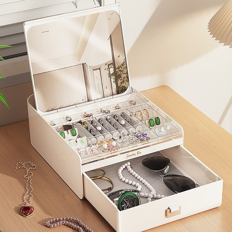Elegant Jewelry Storage Box Drawer Organizer Mirror Gift Women