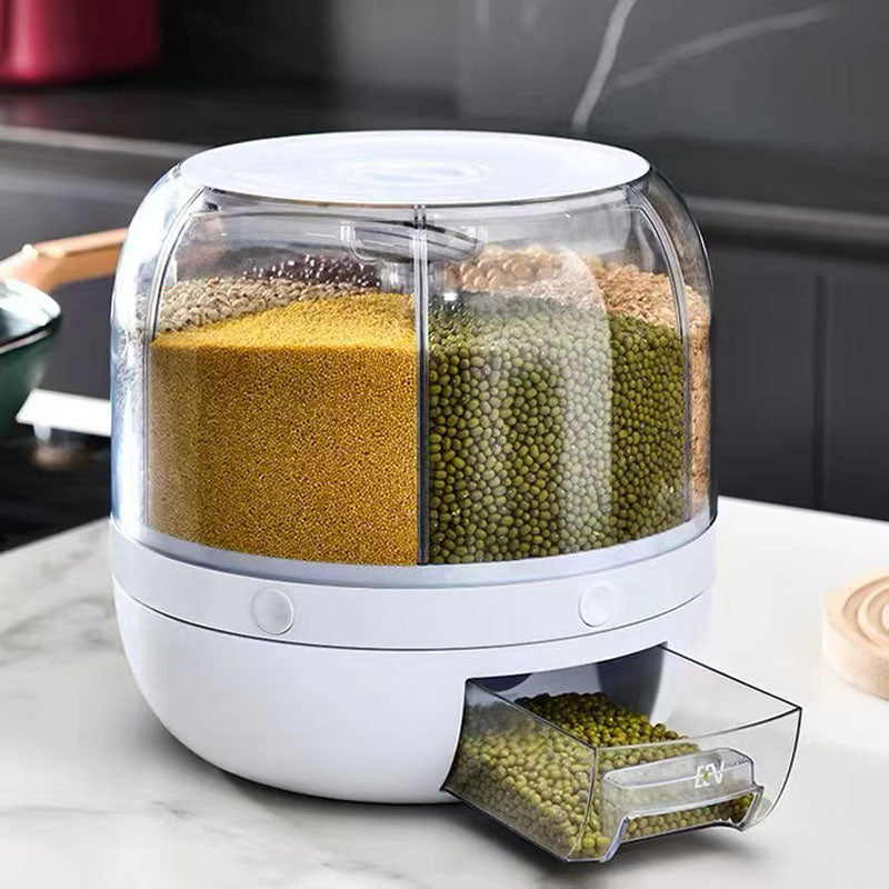 Rotatable Whole Grains Storage Box – Airtight Rice Container, Insect-Proof & Moisture-Proof Kitchen Storage Tank for Rice, Atta & Grains