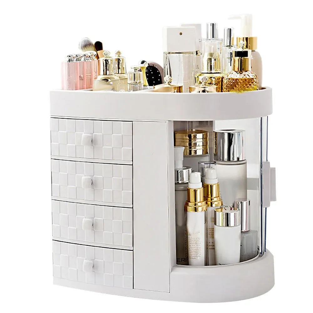 4 Tier Acrylic Makeup Organizer Rotating Dustproof Cosmetic Storage Rack