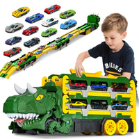 Dinosaur Car Carrier Truck Toy With Race Track And Alloy Cars