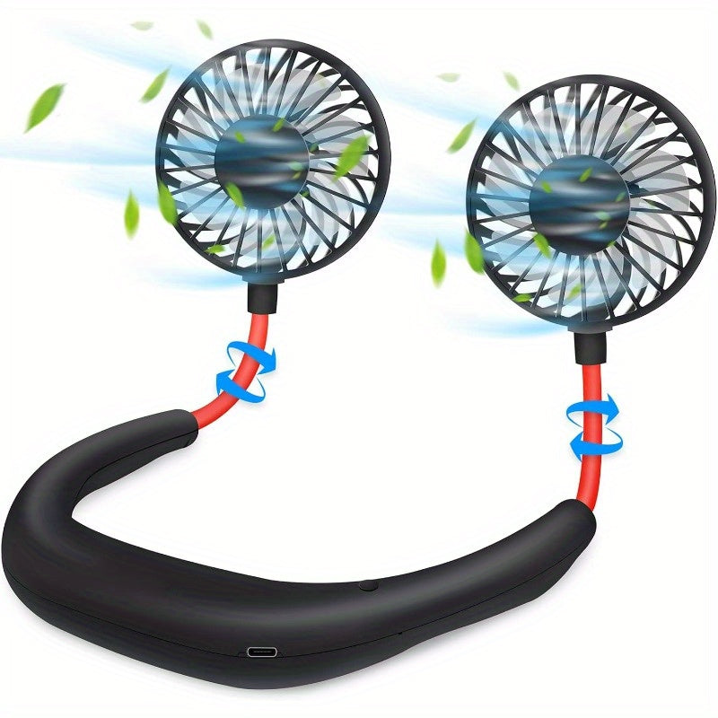 Portable Rechargeable Neck Fan USB Double Head Rotatable Cooling Fan