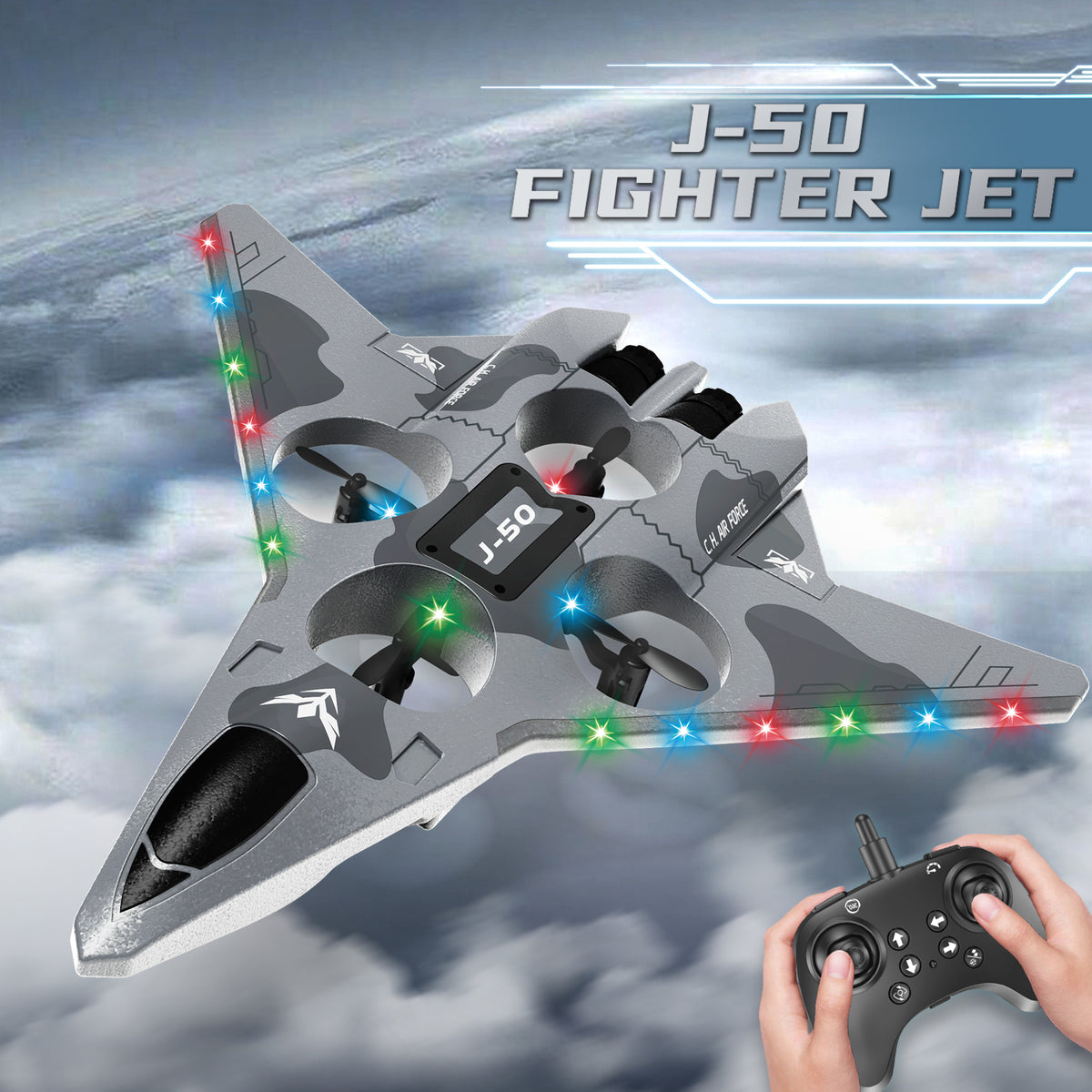 Drop Proof RC Fighter Jet Drone LED Stunt Flying Toy