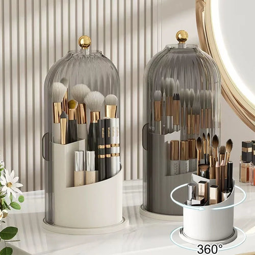 360° Rotating Birdcage Makeup Brush & Pen Holder – Cosmetic Storage Organizer for Dressing Table & Bedroom | Multi-Use Storage Box Pakistan