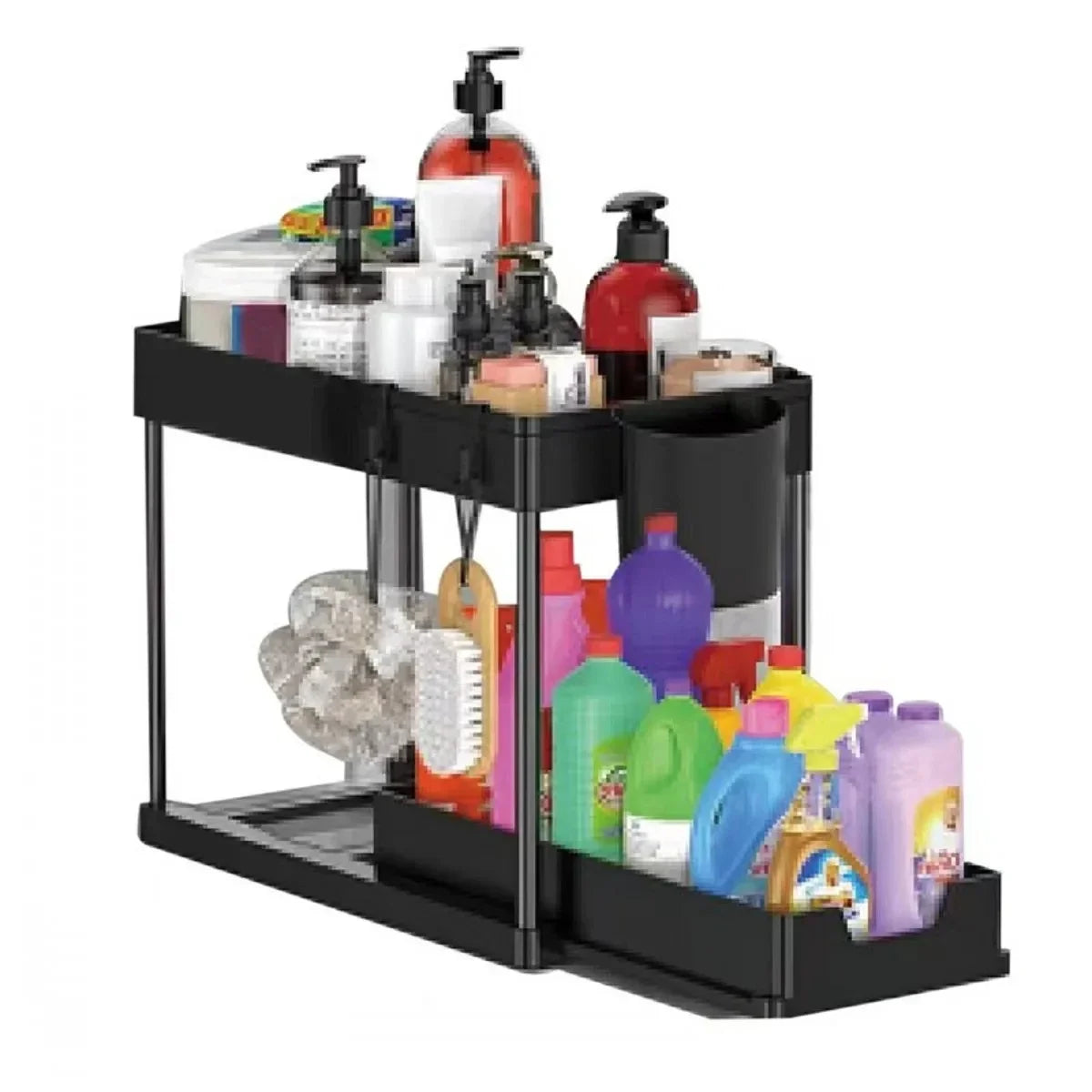 Under Sink Sliding Organizer Rack Kitchen Bathroom Storage Basket Cabinet