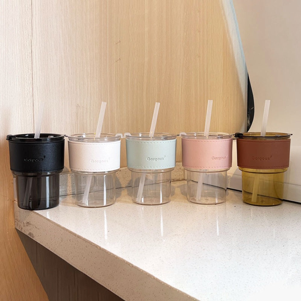 Creative Transparent Bamboo Water Bottle With Straw Reusable Drinkware