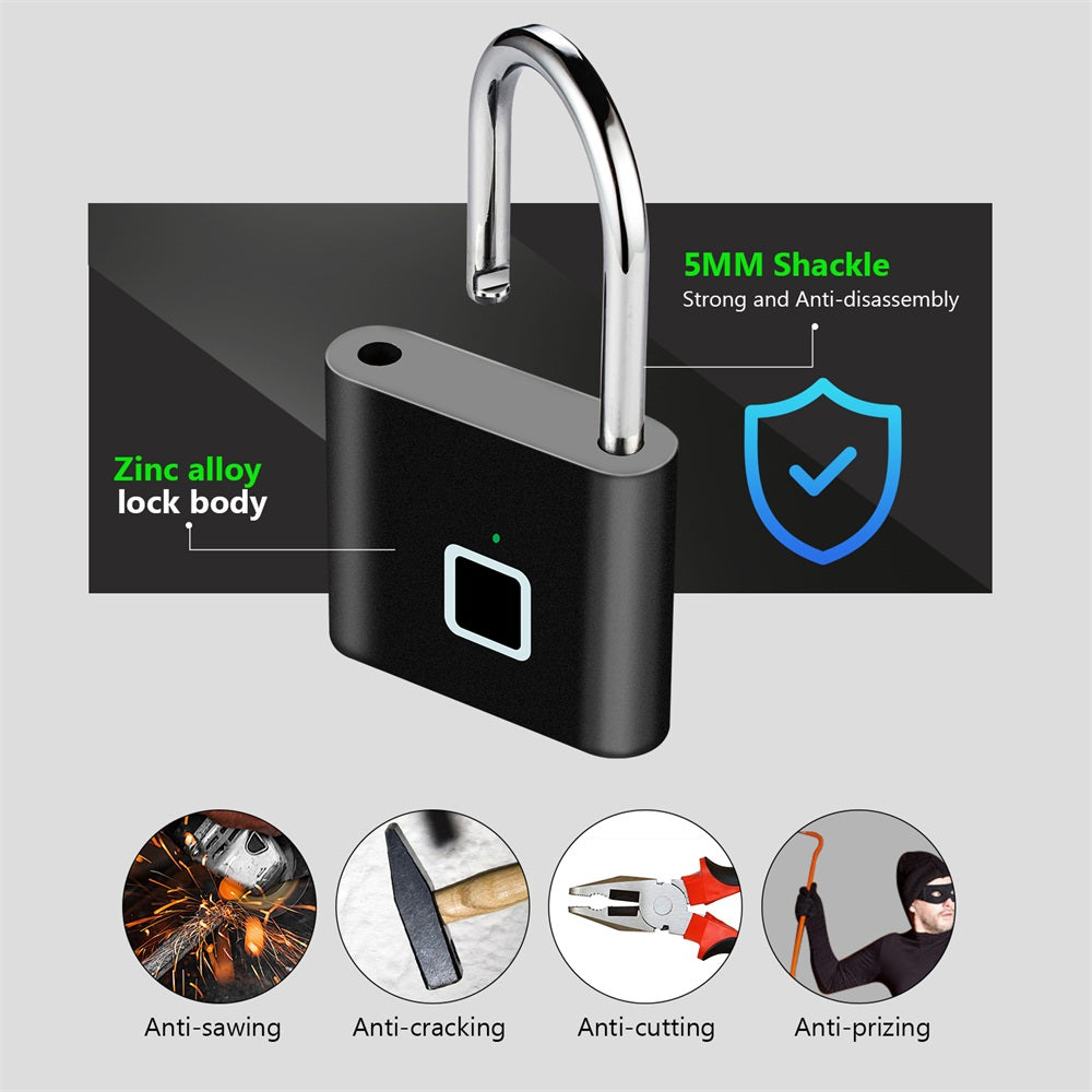 Fingerprint Smart Padlock USB Rechargeable Waterproof Anti Theft Lock
