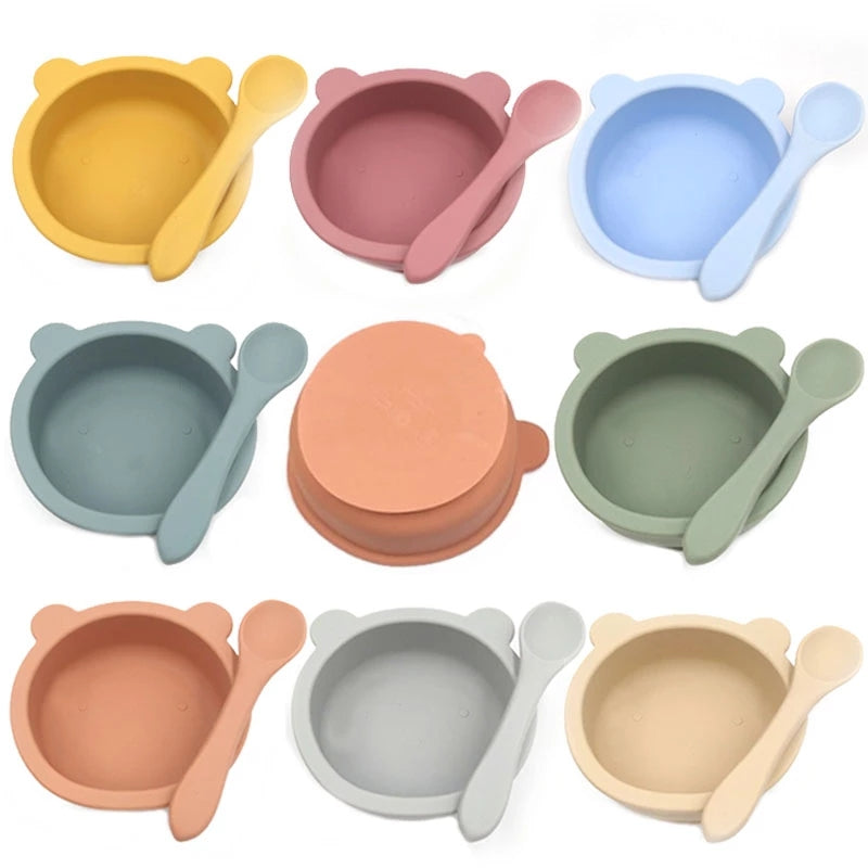 Baby Silicone Feeding Set with Bear Bowl | BPA-Free Bib, Spoon & Non-Slip Plate