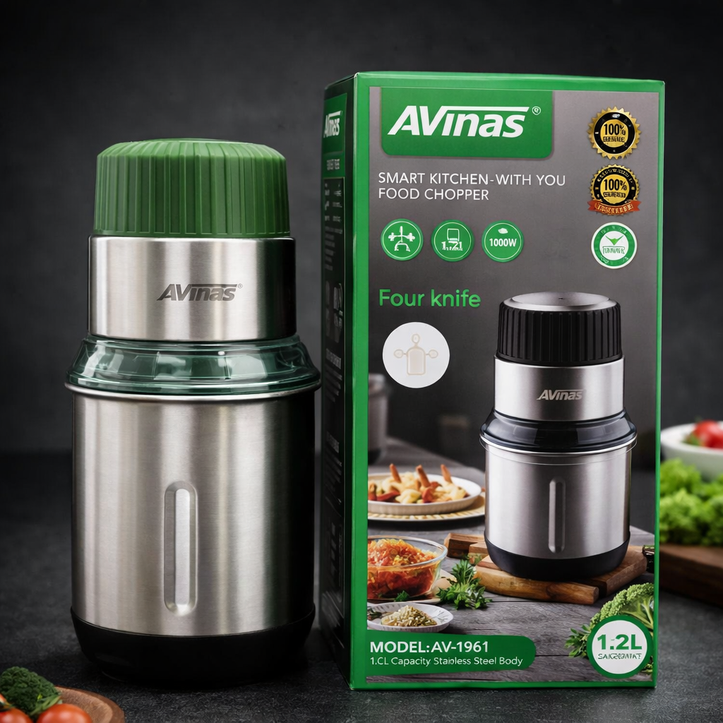 Avinas Smart Kitchen Food Chopper 1.2L (1000W) – 4 Blade Electric Mini Chopper for Meat, Vegetables & Dry Grinding | Model AV-1961