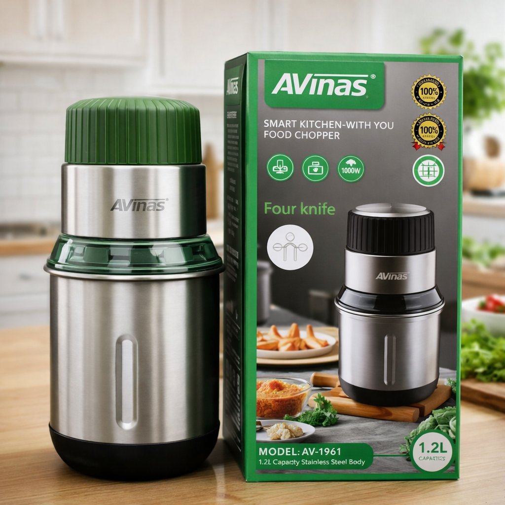Avinas Smart Kitchen Food Chopper 1.2L (1000W) – 4 Blade Electric Mini Chopper for Meat, Vegetables & Dry Grinding | Model AV-1961
