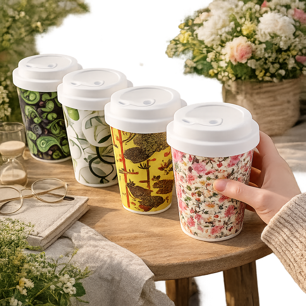 Reusable Bamboo Fiber Coffee Cup with Lid | Eco-Friendly Travel Mug