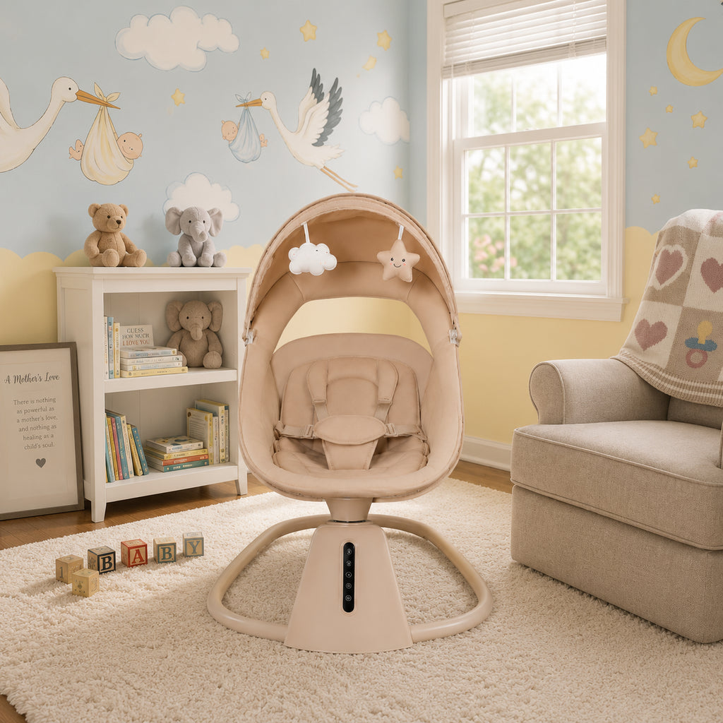 Luxury Baby Swing Chair Comfortable Infant Rocking Seat with Safety Harness