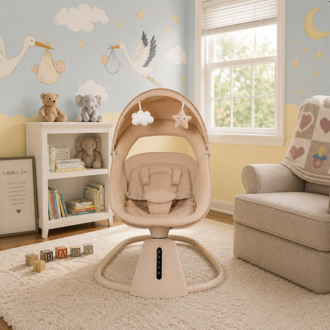 Luxury Baby Swing Chair Comfortable Infant Rocking Seat with Safety Harness