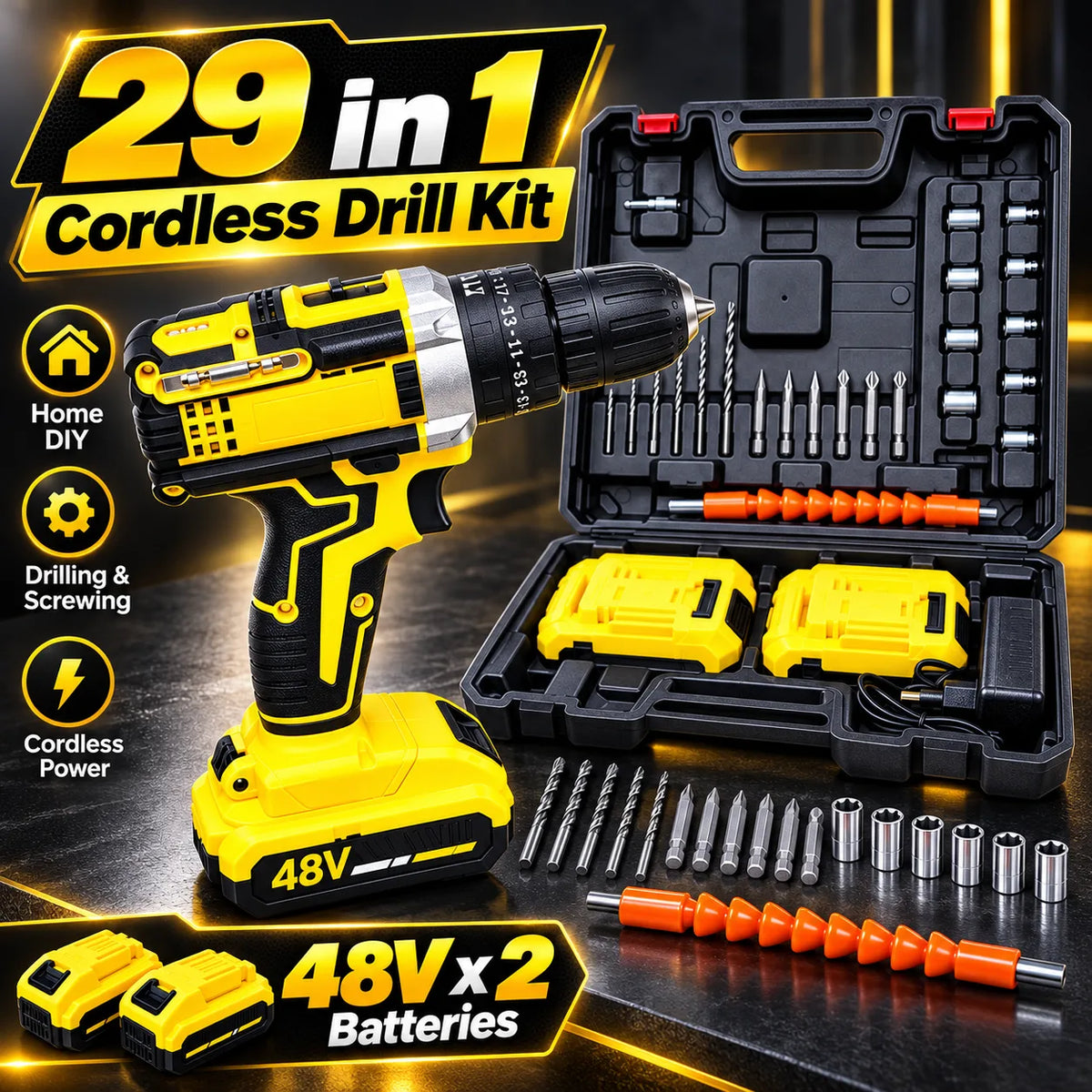 29-in-1 Cordless Drill 48V Dual Battery Plastic Chuck