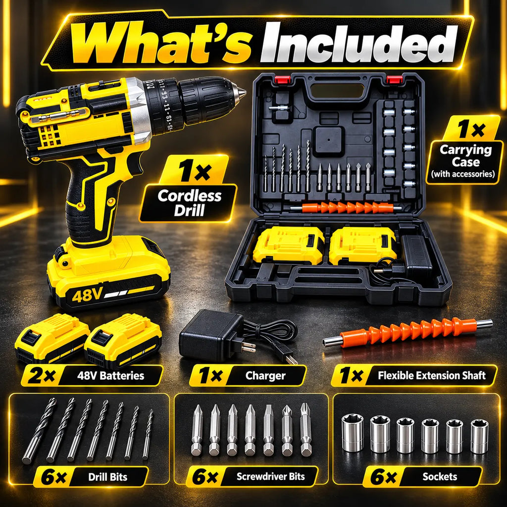 29-in-1 Cordless Drill 48V Dual Battery Plastic Chuck