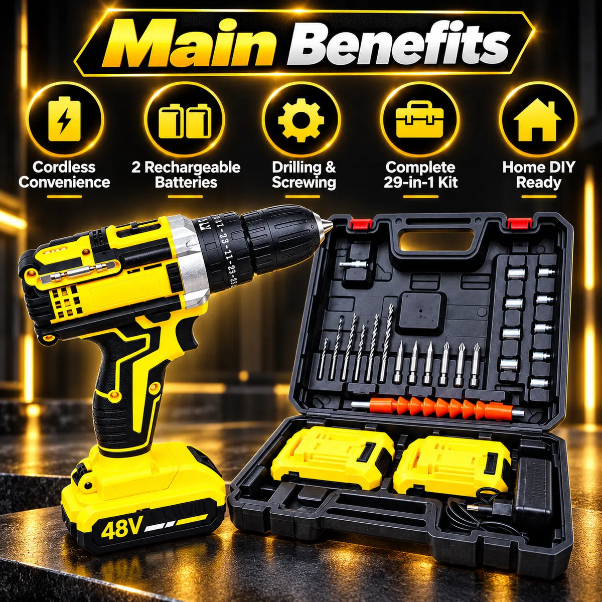 29-in-1 Cordless Drill 48V Dual Battery Plastic Chuck