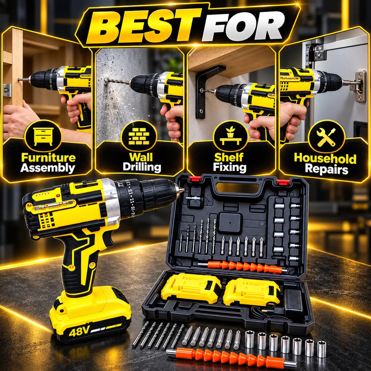 29-in-1 Cordless Drill 48V Dual Battery Plastic Chuck