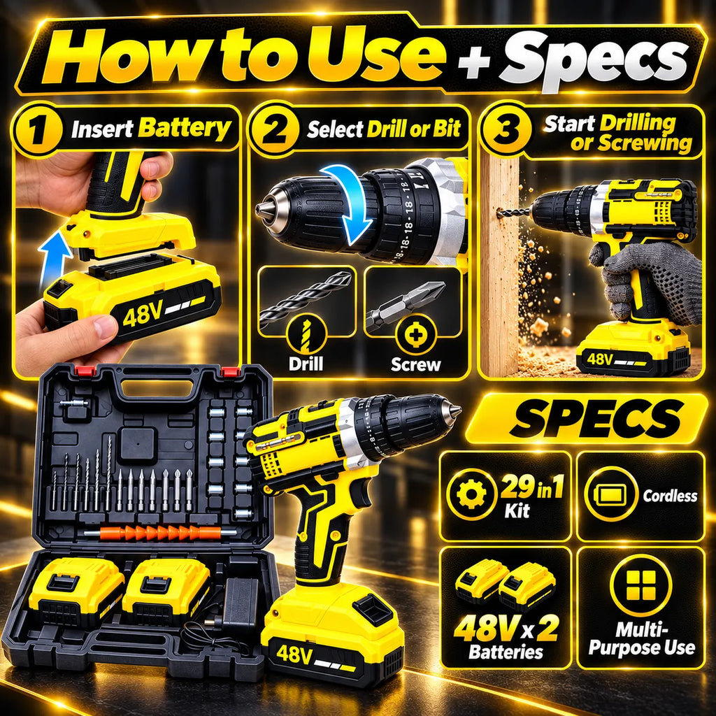 29-in-1 Cordless Drill 48V Dual Battery Plastic Chuck