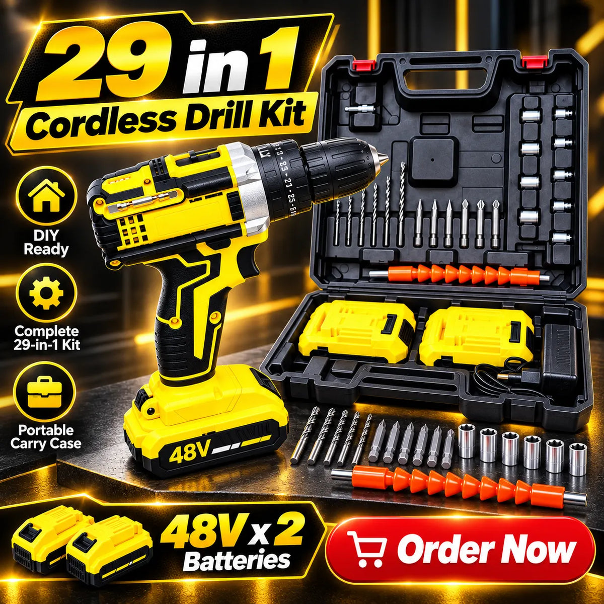 29-in-1 Cordless Drill 48V Dual Battery Plastic Chuck