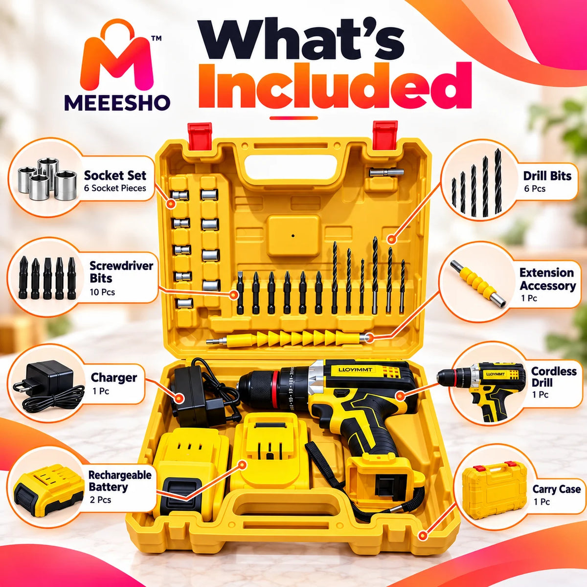 29-in-1 Cordless Drill Kit with 48v Battery & Accessories