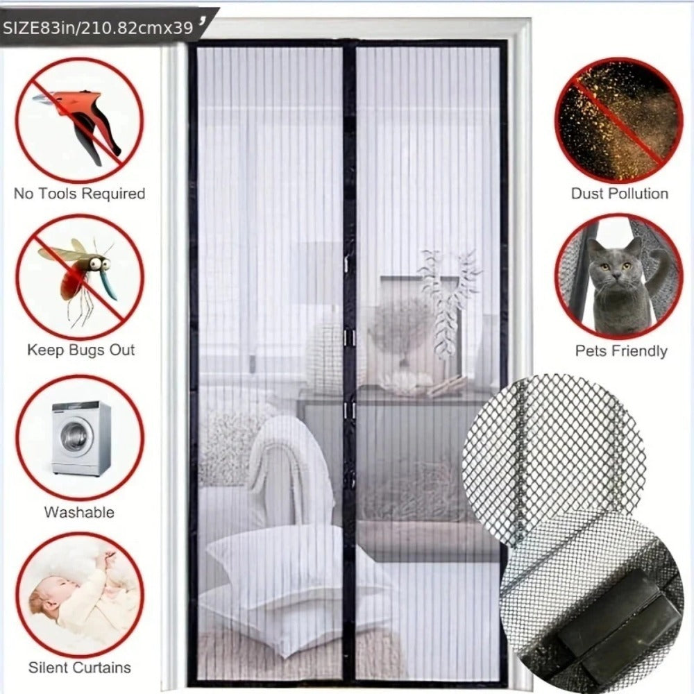 Magnetic Door Curtain Mosquito Net – Invisible Fly Screen Mesh, Punch-Free Insect Protection