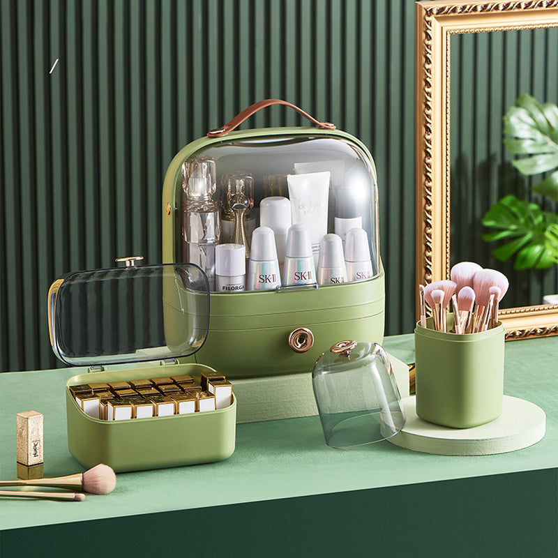 Luxury Off White Makeup Organizer Dustproof Dressing Table Storage Box