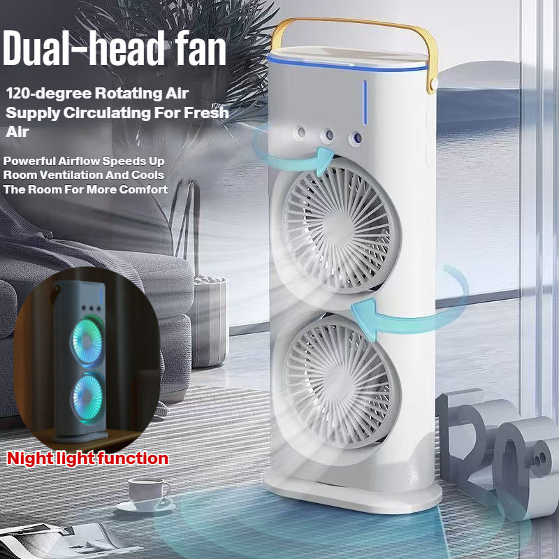 3-in-1 Dual Head Fan Air Cooler Humidifier LED Light