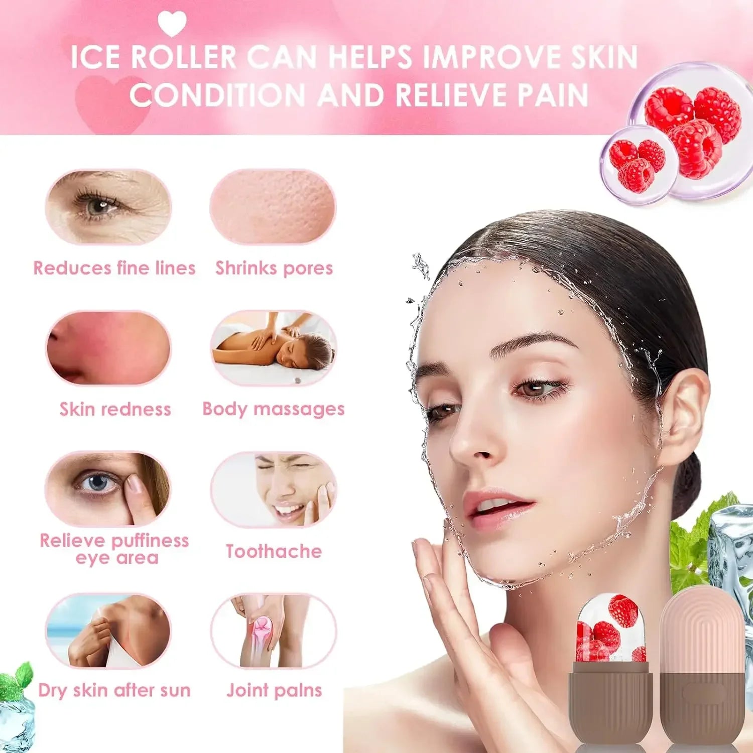 Facial Ice Roller Massager Puffiness Relief Cooling Beauty Therapy Tool