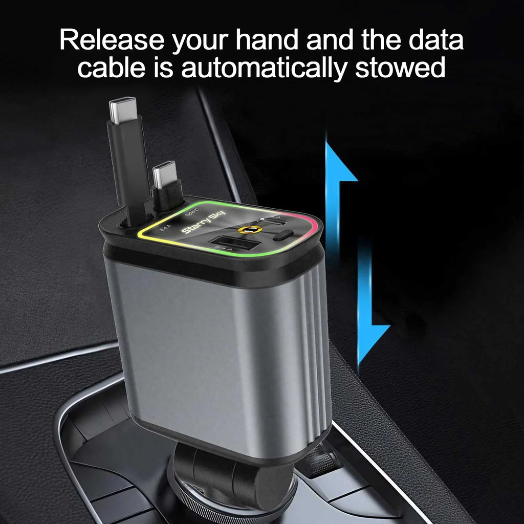4in1 Retractable Car Charger Fast USB Type C Charger