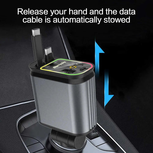 4in1 Retractable Car Charger Fast USB Type C Charger