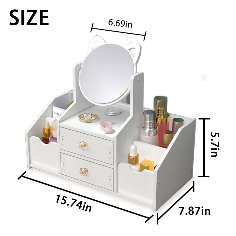 Desktop Makeup Mirror with Drawer Storage | Cosmetic Storage Mirror Organizer