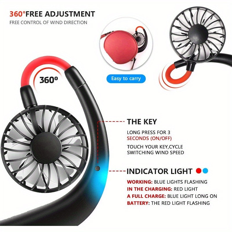 Portable Rechargeable Neck Fan USB Double Head Rotatable Cooling Fan