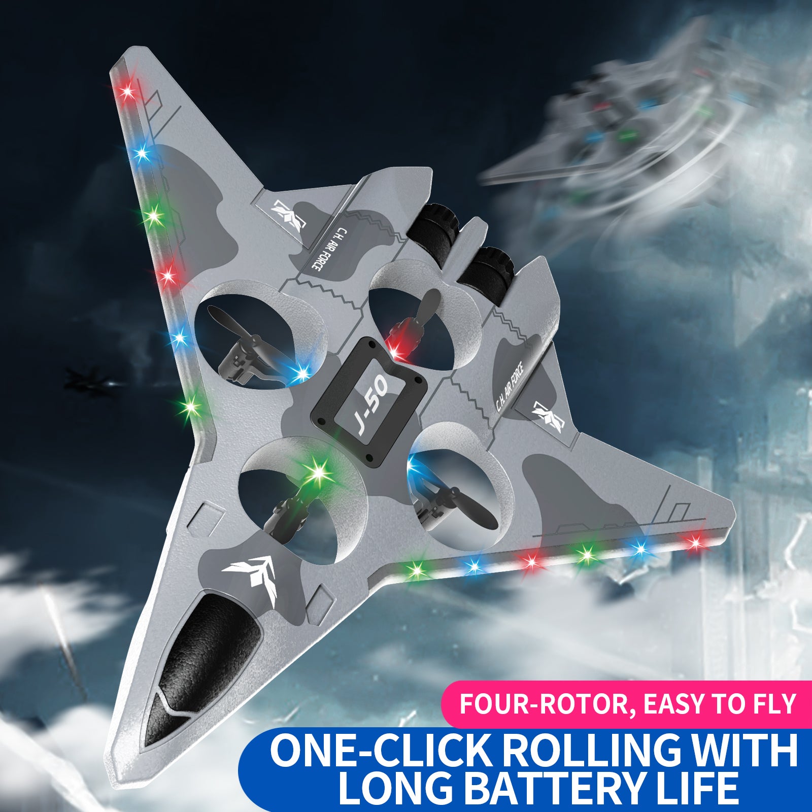 Drop Proof RC Fighter Jet Drone LED Stunt Flying Toy