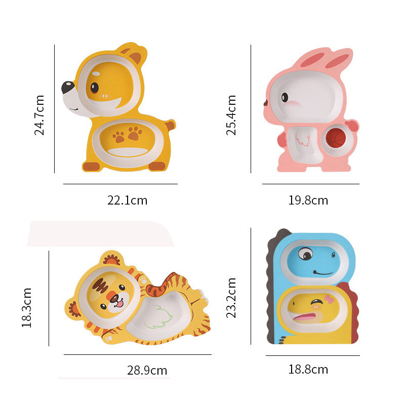 Bamboo Fiber Baby Feeding Plate | Cartoon Divided Toddler Dinner Plate