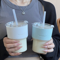 Creative Transparent Bamboo Water Bottle With Straw Reusable Drinkware
