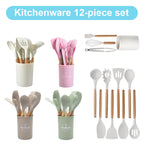 Silicone Kitchen Utensil Set with Holder | Non-Stick Cooking Tools With Rubber