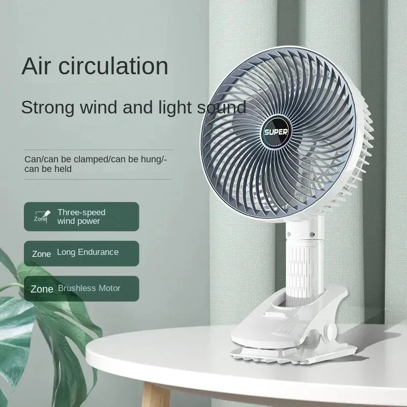 Portable Rechargeable Fan 3-Speed Handheld Clip Desk Cooling Fan