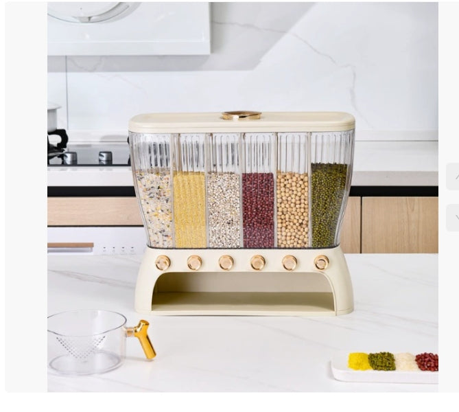 6-Compartment Cereal Dispenser Transparent Dry Food Storage Container