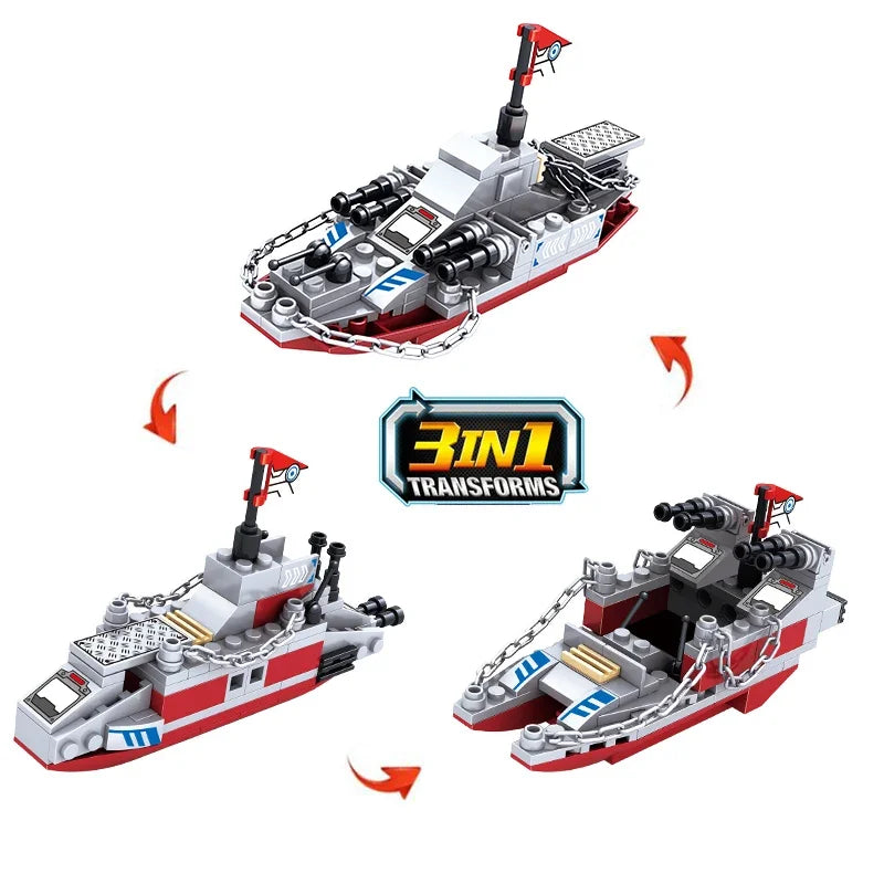 Military Navy Warship Building Blocks Army Boat Plane Toy Set