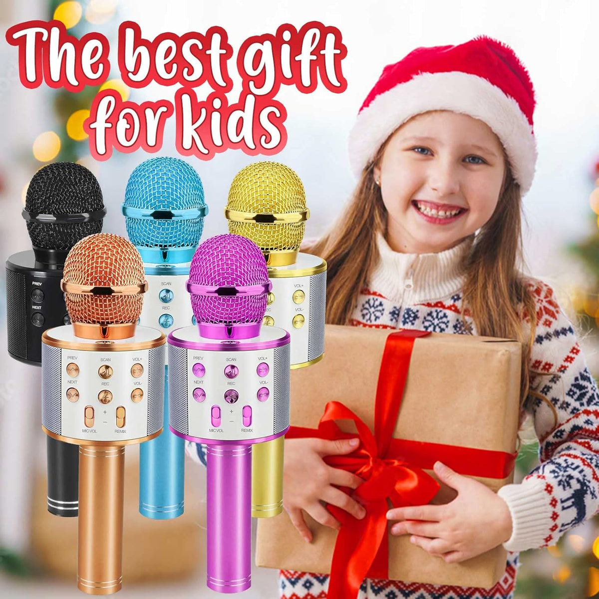 Wireless Bluetooth Karaoke Microphone 5-in-1 Speaker Kids Portable