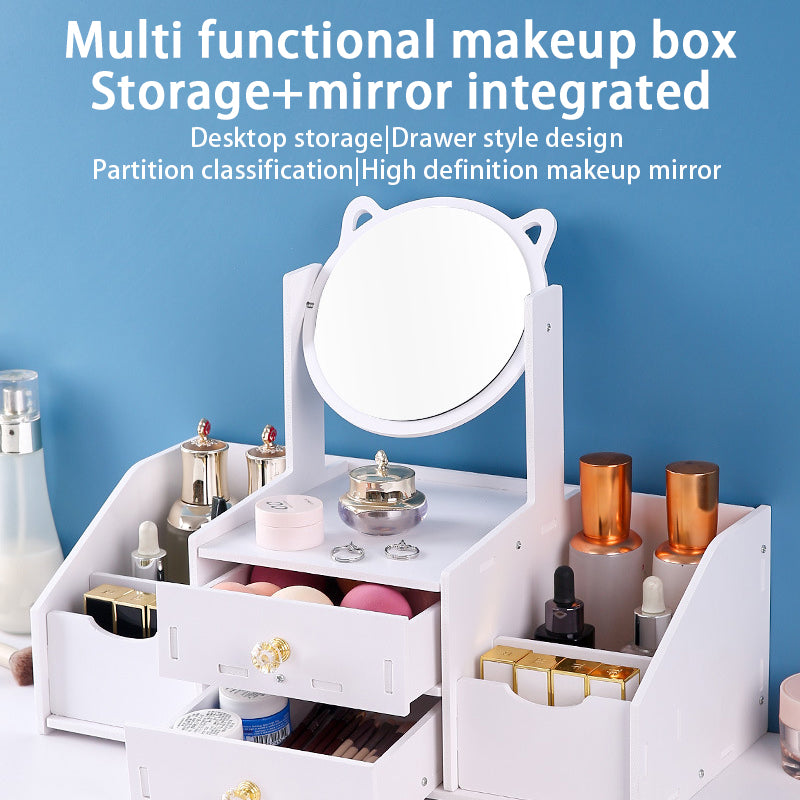 Desktop Makeup Mirror with Drawer Storage | Cosmetic Storage Mirror Organizer