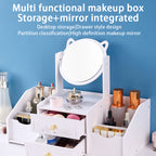 Desktop Makeup Mirror with Drawer Storage | Cosmetic Storage Mirror Organizer