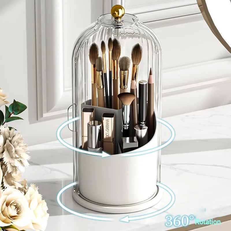 360° Rotating Birdcage Makeup Brush & Pen Holder – Cosmetic Storage Organizer for Dressing Table & Bedroom | Multi-Use Storage Box Pakistan