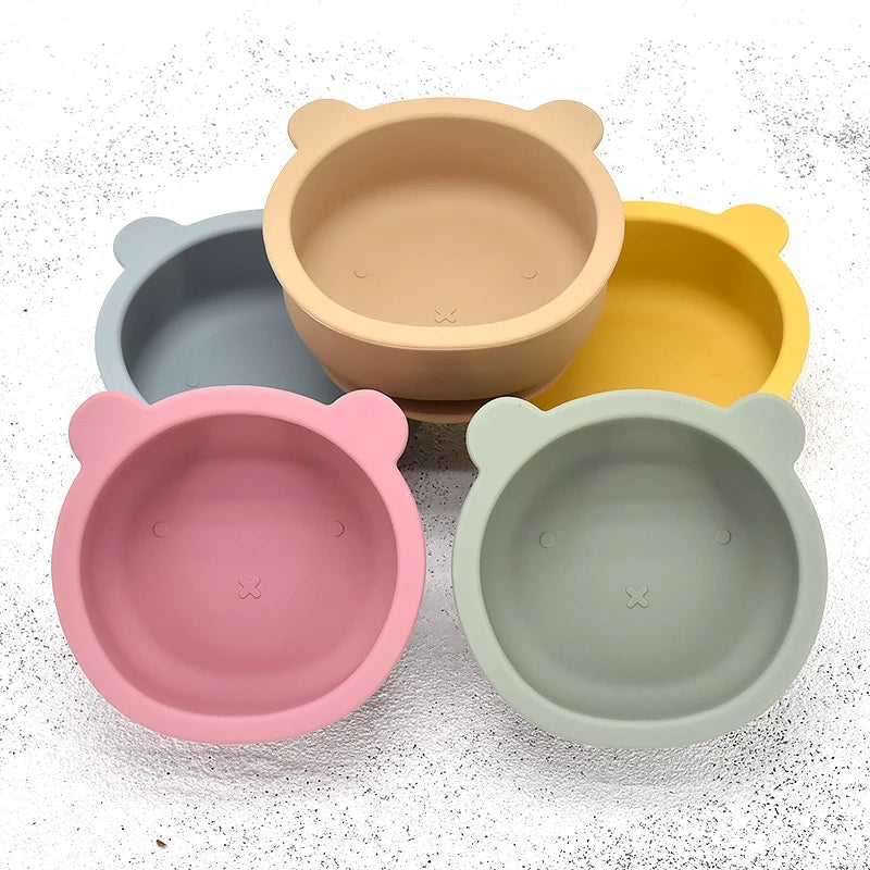 Baby Silicone Feeding Set with Bear Bowl | BPA-Free Bib, Spoon & Non-Slip Plate